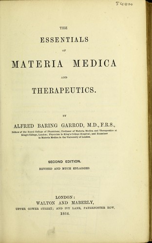 Cover for Essentials of materia medica and therapeutics