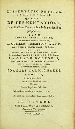 Cover for Dissertatio physica, inauguralis, quaedam de fermentatione, et quibusdam mutationibus inde pendentibus proponens ...