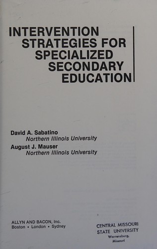 Cover for Intervention strategies for specialized secondary education