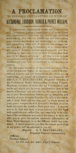 Cover for A proclamation to the good people of the counties of Alexandria, Loudoun, Fairfax & Prince William