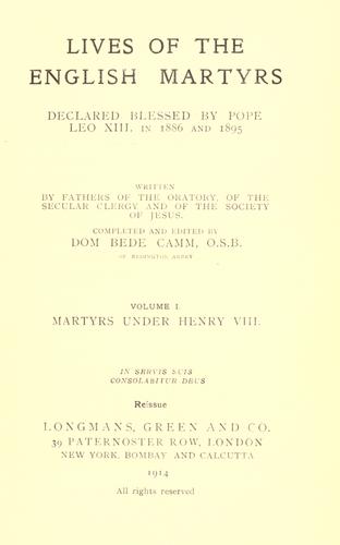 Cover for Lives of the English martyrs
