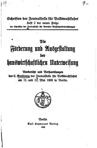Cover for Die Förderung und Ausgestaltung der hauswirtschaftlichen Unterweisung ...