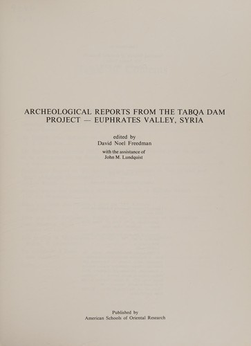 Cover for Archeological reports from the Tabqa Dam project--Euphrates Valley, Syria