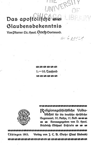 Cover for Das apostolische Glaubensbekenntnis