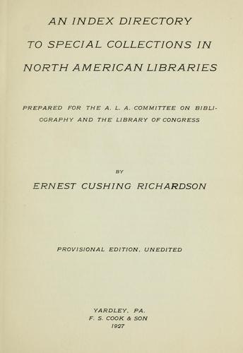 Cover for An index directory to special collections in North American libraries