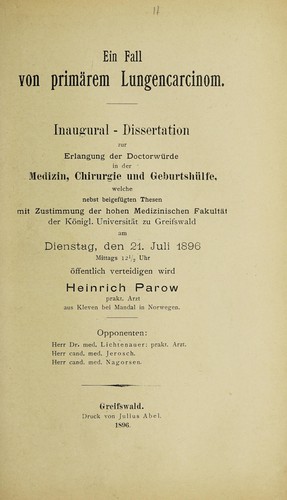 Cover for Ein Fall von primärem Lungencarcinom