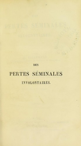Cover for Des pertes s©♭minales involontaires