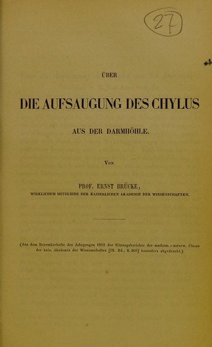 Cover for Über die Aufsaugung des Chylus aus der Darmhöhle