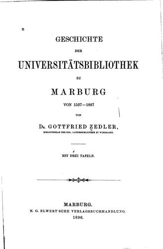 Cover for Geschichte der Universitätsbibliothek zu Marburg