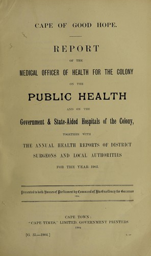 Cover for Report of the Medical Officer of Health for the Colony on the public health ...