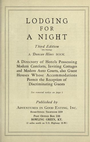 Cover for Lodging for a night.