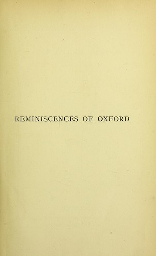 Cover for Reminiscences of Oxford