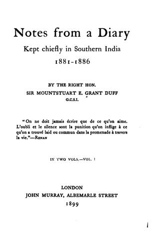 Cover for Notes from a diary, kept chiefly in southern India, 1881-1886