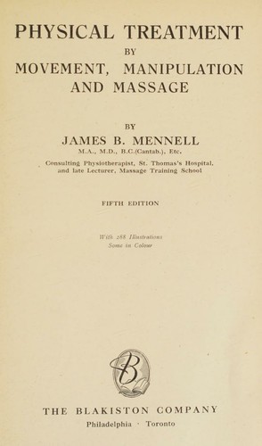 Cover for Physical treatment by movement, manipulation and massage