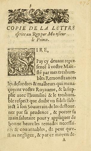 Cover for Copie de la Lettre Envoyee av Roy par Monsieur le Prince de Condé