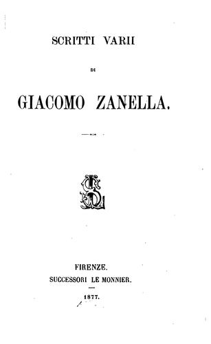 Cover for Scritti varii di Giacomo Zanella
