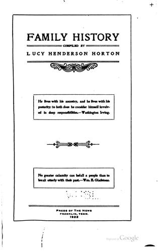Cover for Family history compiled