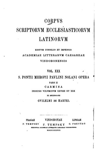 Cover for Corpus scriptorum ecclesiasticorum latinorum
