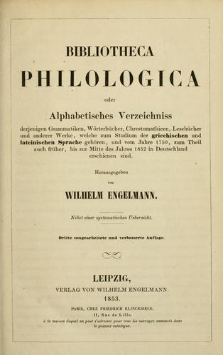 Cover for Bibliotheca philologica: oder, Alphabetisches