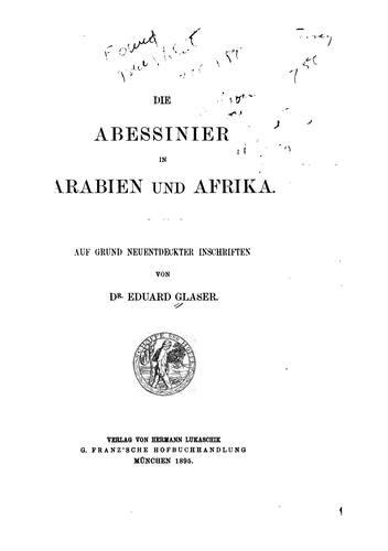 Cover for Die Abessinier in Arabien und Afrika: Auf Grund neüntdeckter Inschriften