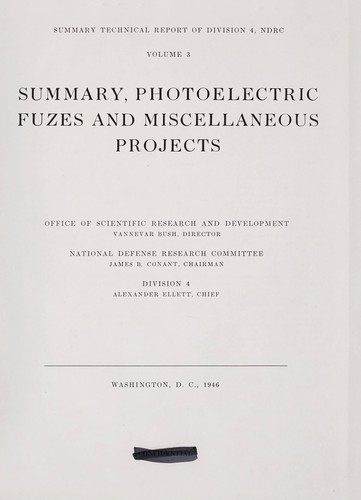 Cover for Summary, photoelectric fuzes and miscellaneous projects