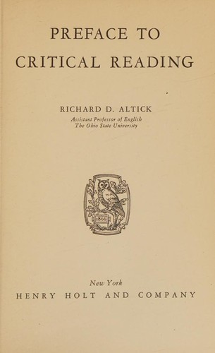 Cover for Preface to critical reading