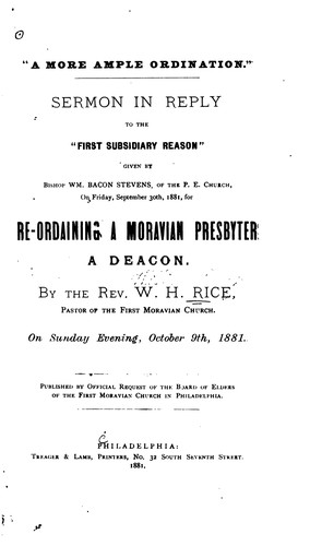 Cover for "A More Ample Ordination": Sermon in Reply to the "First Subsidiary Reason" Given by Wm. Bacon ...