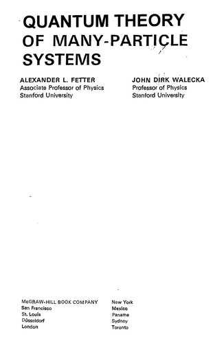Cover for Quantum theory of many-particle systems