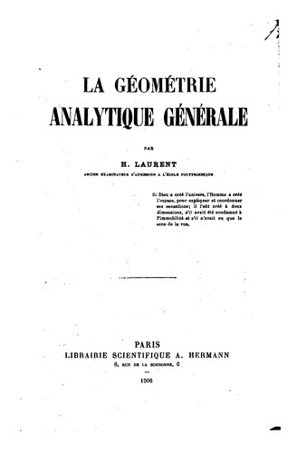 Cover for La géométrie analytique générale