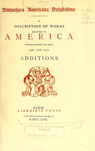 Cover for Bibliotheca americana vetustissima