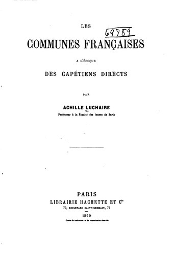 Cover for Les communes françaises à l'époque des Capétiens directs