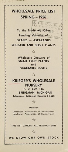 Cover for Wholesale price list - spring 1956