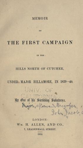 Cover for Memoir of the first campaign in the hills north of Cutchee