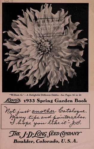 Cover for Long's 1933 spring garden book