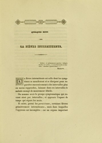 Cover for Quelques mots sur la fi©·vre intermittente