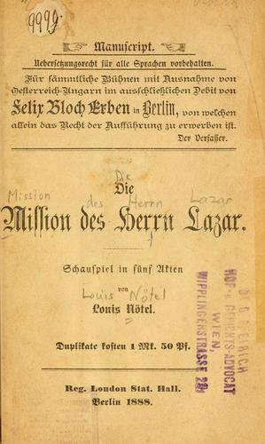 Cover for Die Mission des Herrn Lazar