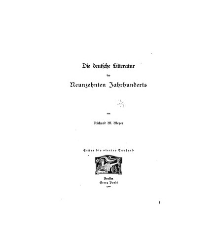 Cover for Die deutsche Litteratur des neunzehnten Jahrhunderts