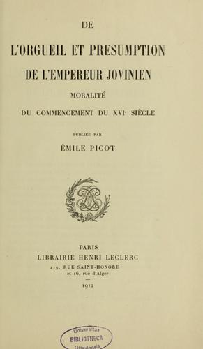 Cover for De l'orgueil et présomption de l'empereur Jovinien