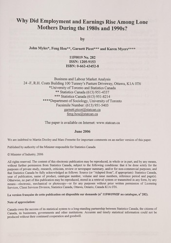 Cover for Why did employment and earnings rise among lone mothers during the 1980s and 1990s?
