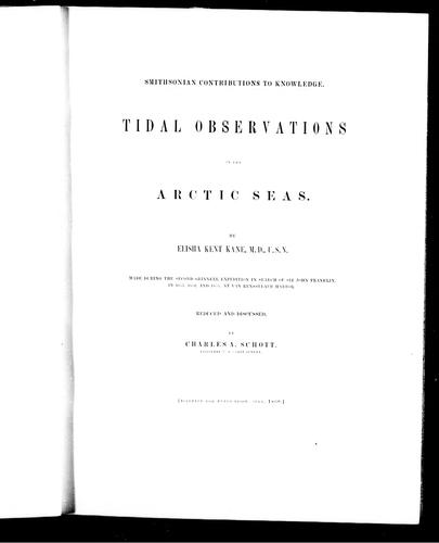 Cover for Tidal observations in the Arctic seas