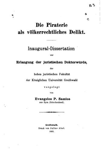 Cover for Die Piraterie als völkerrechtliches Delikt...