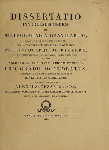 Cover for Dissertatio inauguralis medica de metrorrhagia gravidarum