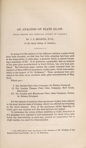 Cover for An analysis of plate glass