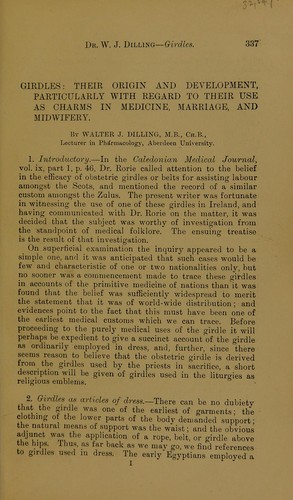 Cover for Girdles: their origin and development, particularly with regard to their use as charms in medicine, marriage, and midwifery