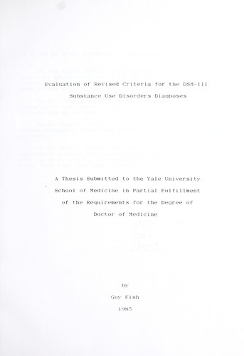 Cover for Evaluation of revised criteria for the DSM-III substance use disorders diagnoses