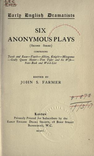 Cover for Anonymous plays.