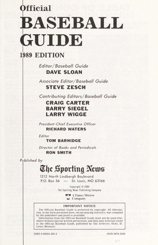 Cover for Official Baseball Guide 1989 (Baseball Guide)