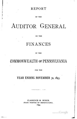 Cover for Report of the Auditor General on the finances of the Commonwealth of Pennsylvania