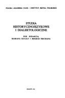 Cover for Studia historycznojęzykowe i dialektologiczne