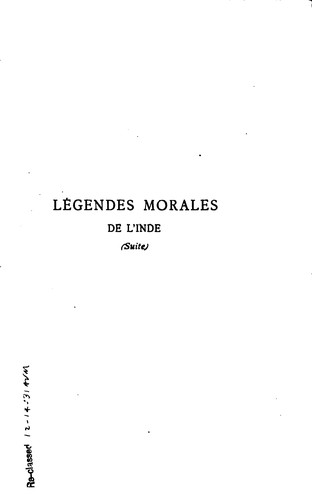 Cover for Légendes morales de l'Inde: emprunteés au Bhagavata Purana et au Mahabharata